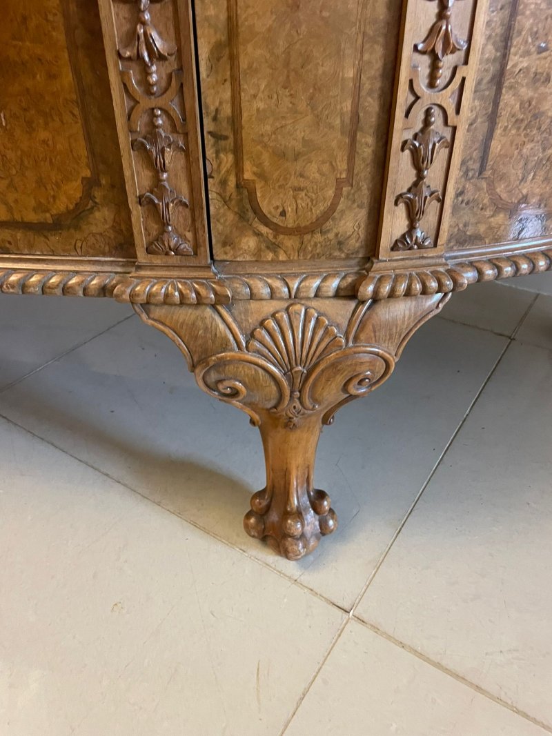 Outstanding Quality Large Antique Carved Burr Walnut Bow Fronted Sideboard - Image 6